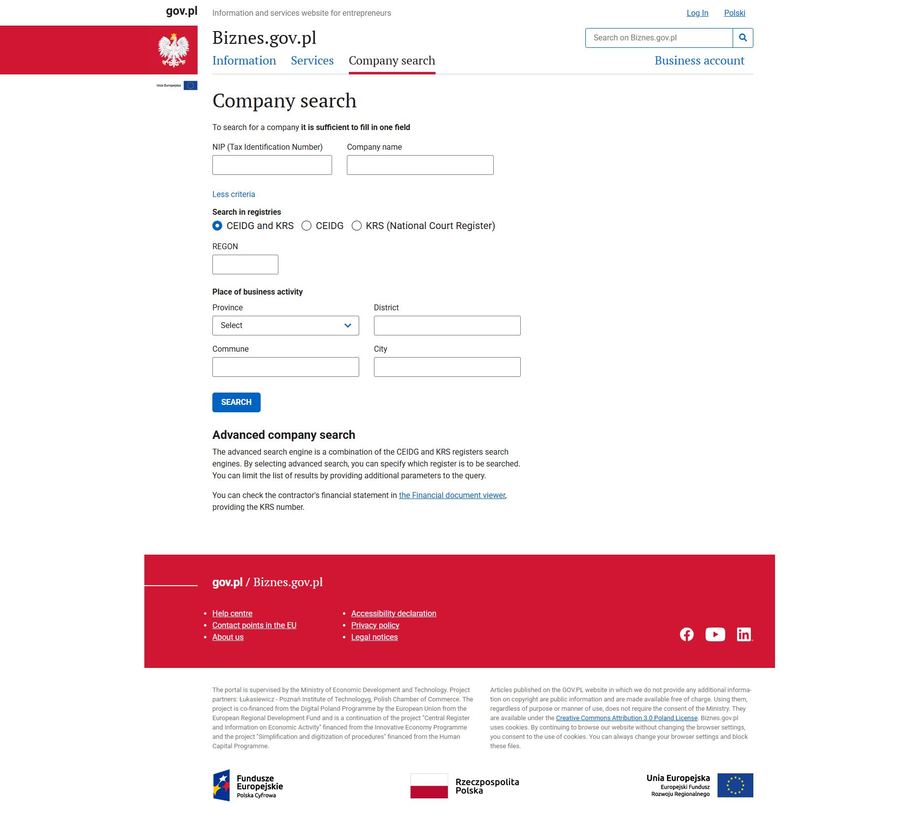 Wyszukiwarka firm Biznes.gov.pl