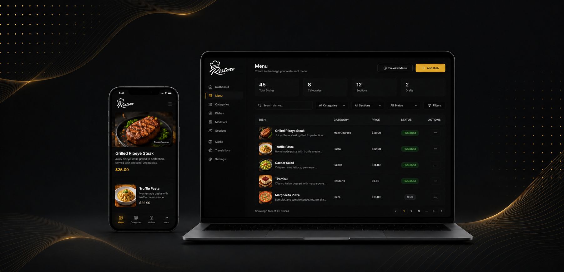 Podgląd cyfrowego menu Ristoro