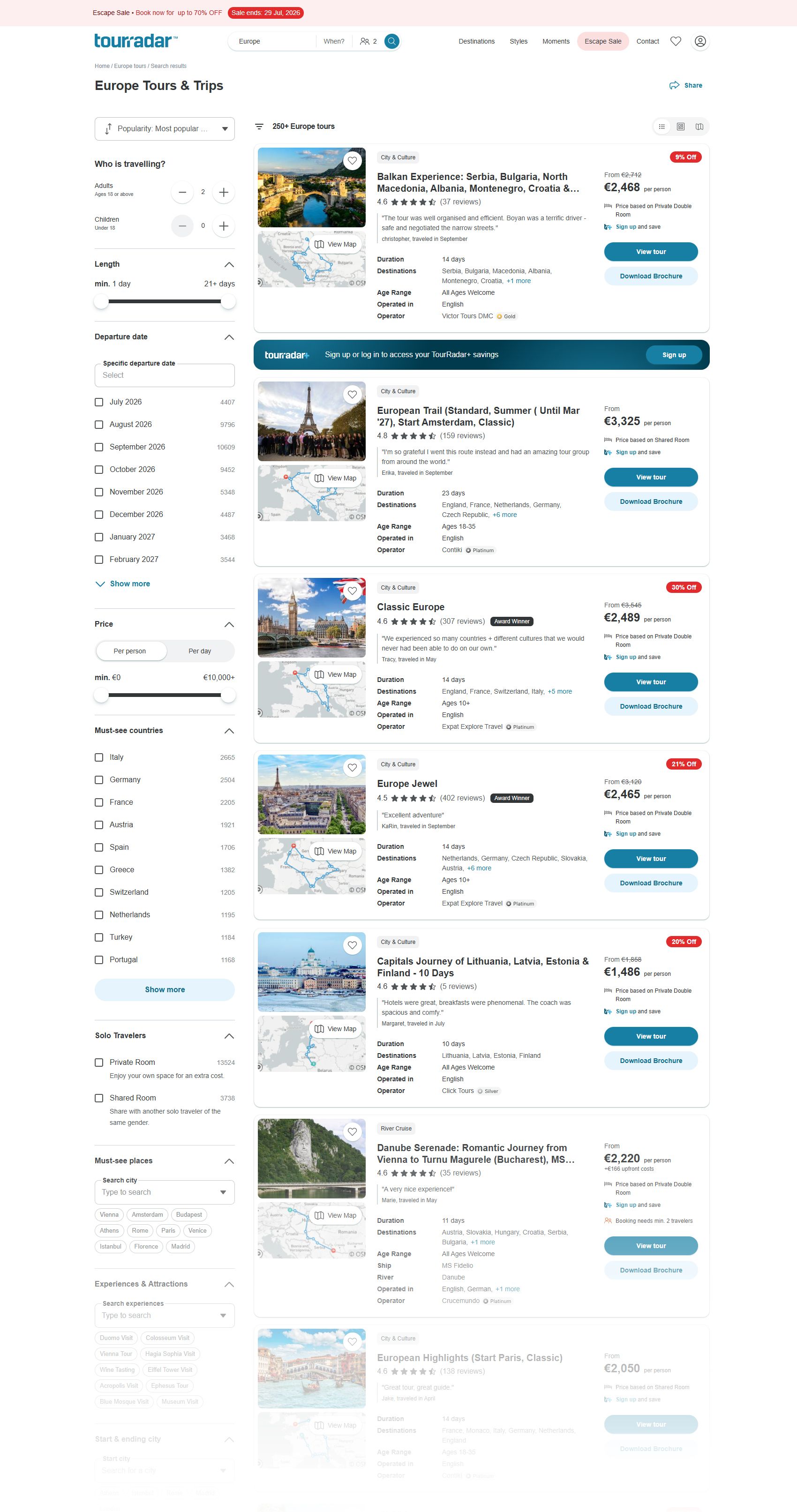 Wyszukiwarka i lista wycieczek TourRadar